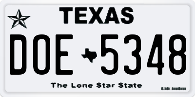TX license plate DOE5348