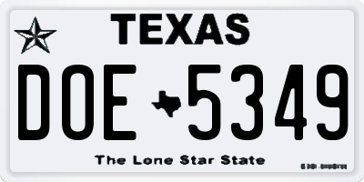 TX license plate DOE5349