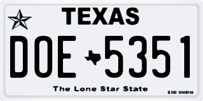 TX license plate DOE5351