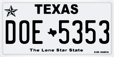 TX license plate DOE5353
