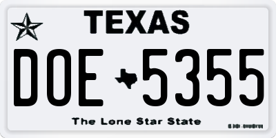 TX license plate DOE5355