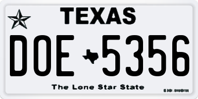 TX license plate DOE5356