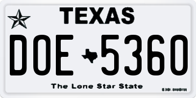 TX license plate DOE5360