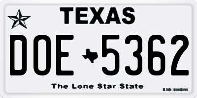 TX license plate DOE5362