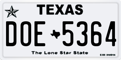 TX license plate DOE5364