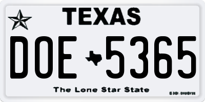 TX license plate DOE5365