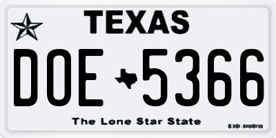 TX license plate DOE5366