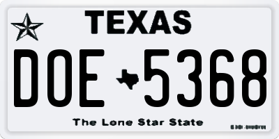 TX license plate DOE5368