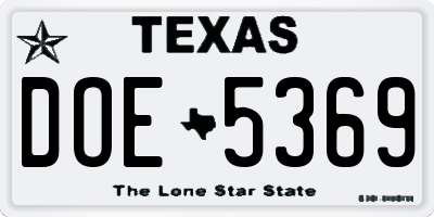 TX license plate DOE5369