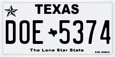TX license plate DOE5374