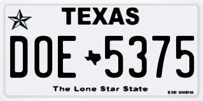 TX license plate DOE5375
