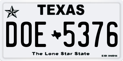 TX license plate DOE5376