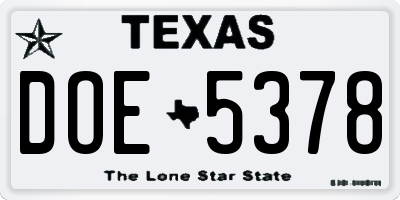 TX license plate DOE5378