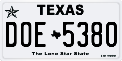 TX license plate DOE5380