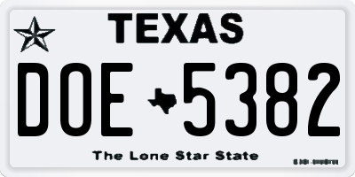 TX license plate DOE5382