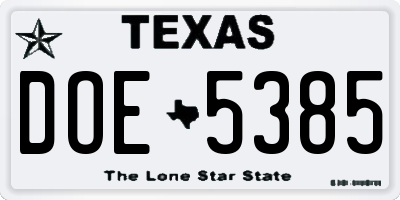TX license plate DOE5385