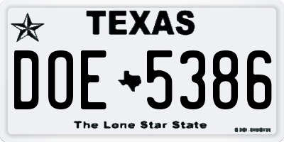 TX license plate DOE5386