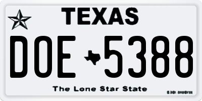 TX license plate DOE5388