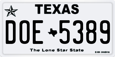 TX license plate DOE5389