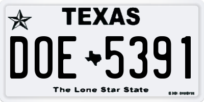 TX license plate DOE5391