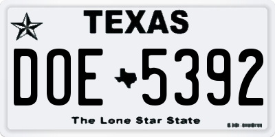 TX license plate DOE5392