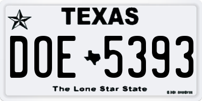 TX license plate DOE5393