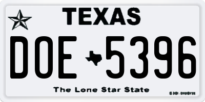 TX license plate DOE5396
