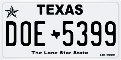 TX license plate DOE5399