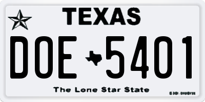 TX license plate DOE5401