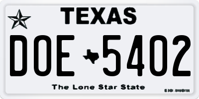 TX license plate DOE5402