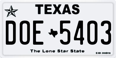 TX license plate DOE5403