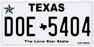 TX license plate DOE5404
