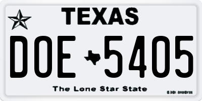 TX license plate DOE5405