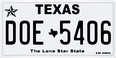 TX license plate DOE5406