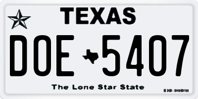TX license plate DOE5407