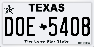 TX license plate DOE5408