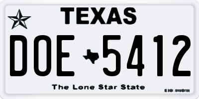 TX license plate DOE5412