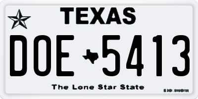 TX license plate DOE5413