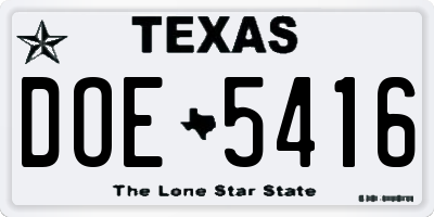 TX license plate DOE5416