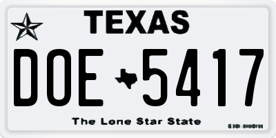 TX license plate DOE5417