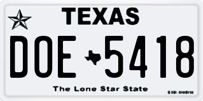 TX license plate DOE5418