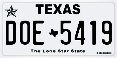 TX license plate DOE5419