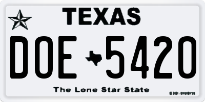 TX license plate DOE5420