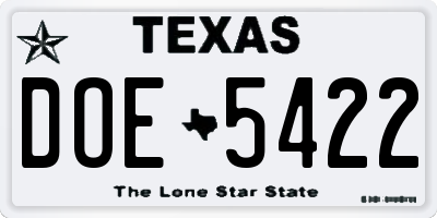 TX license plate DOE5422