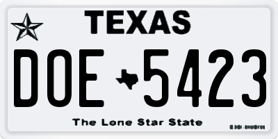 TX license plate DOE5423