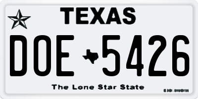 TX license plate DOE5426