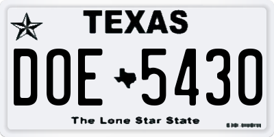 TX license plate DOE5430