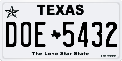 TX license plate DOE5432