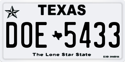 TX license plate DOE5433