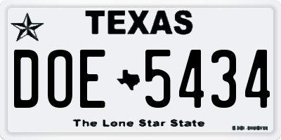 TX license plate DOE5434